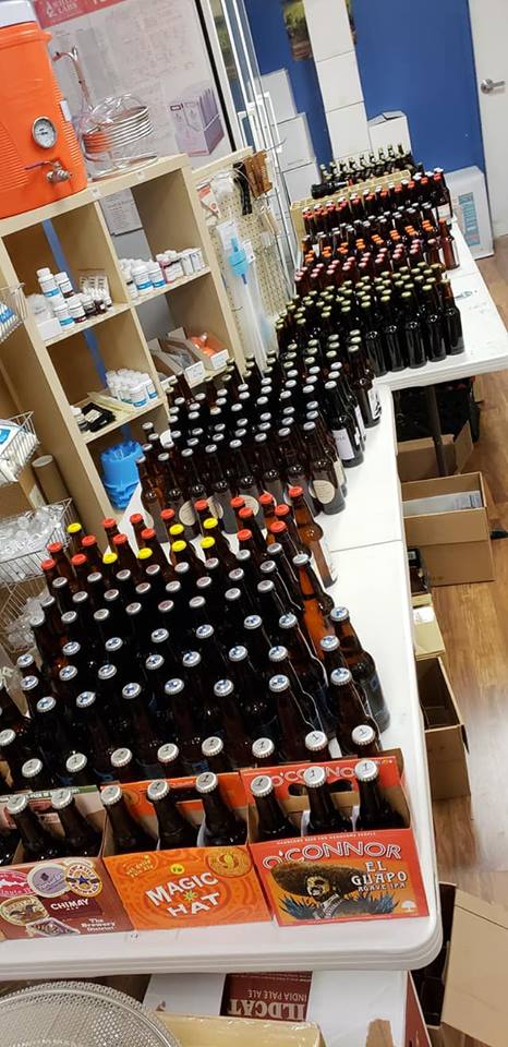 Over 600 homebrew beers lined up and ready to assemble.